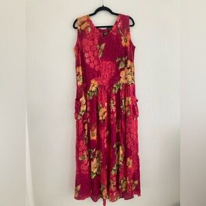 Bila Hawaiian Maxi Dress Pink Floral Hibiscus Cruise Vacation Tropical 80s Large